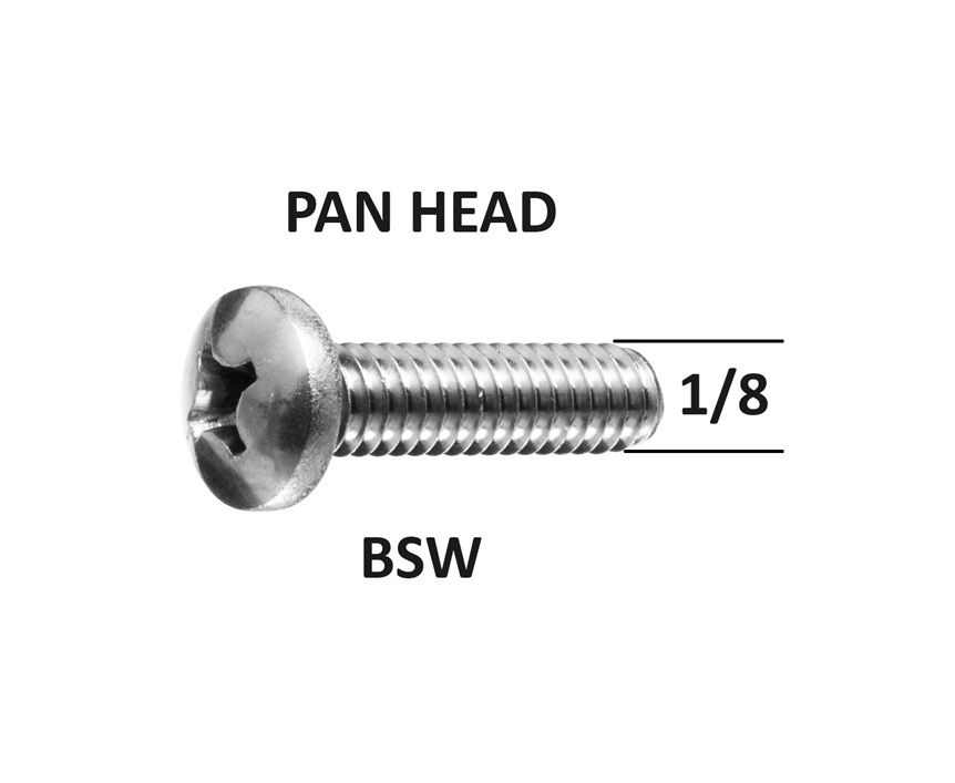 1/8 BSW Screws Pan Head Metal Threads Stainless Steel Grade 304 Select Length